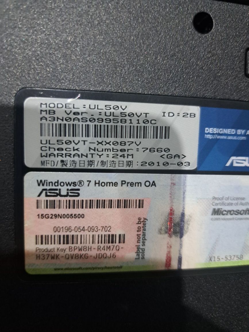 Asus UL50V 15 cali 4gb Windows 7
