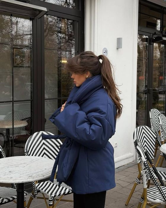 Жіноча зимова куртка на запах з поясом, 42-48 (чорна/синя/коричнева)