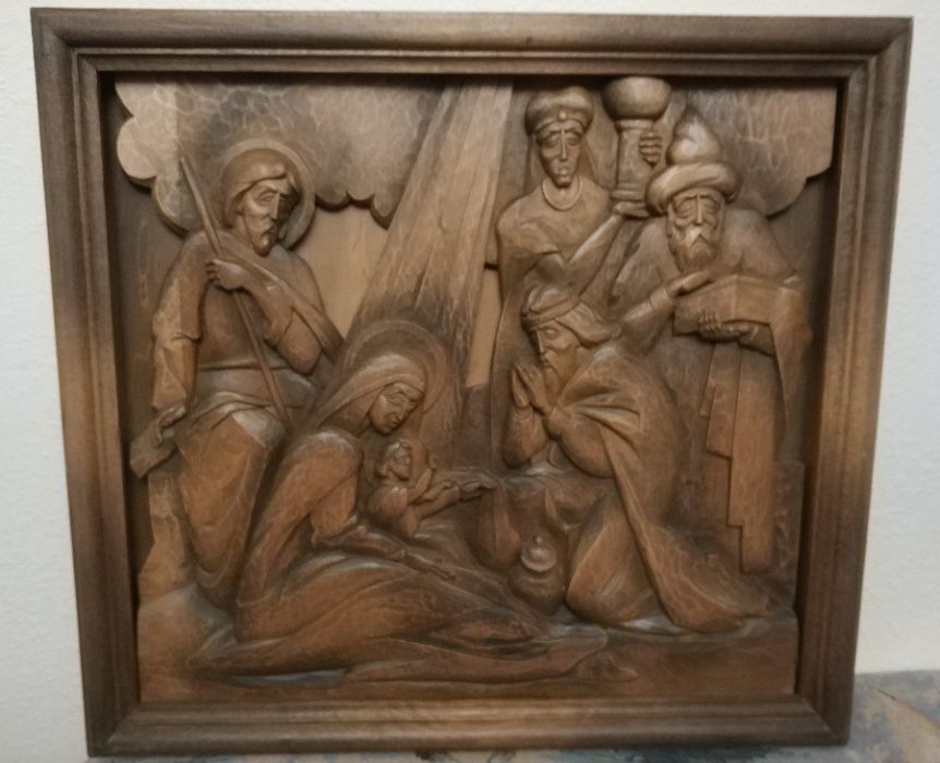 3-D резная картина из дерева "Рождение Иисуса Христа".