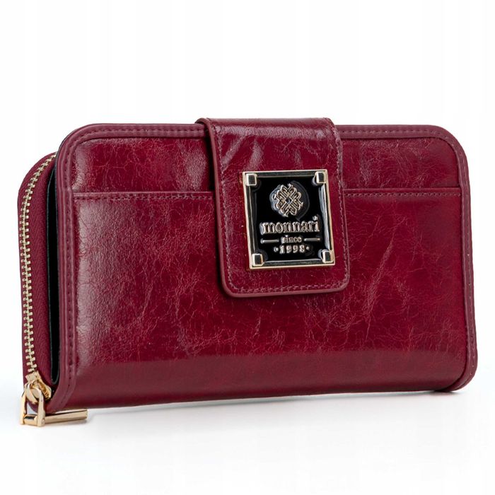 MONNARI Portfel Damski Skórzany Klasyczny Czerwony Na Zatrzask Prezent