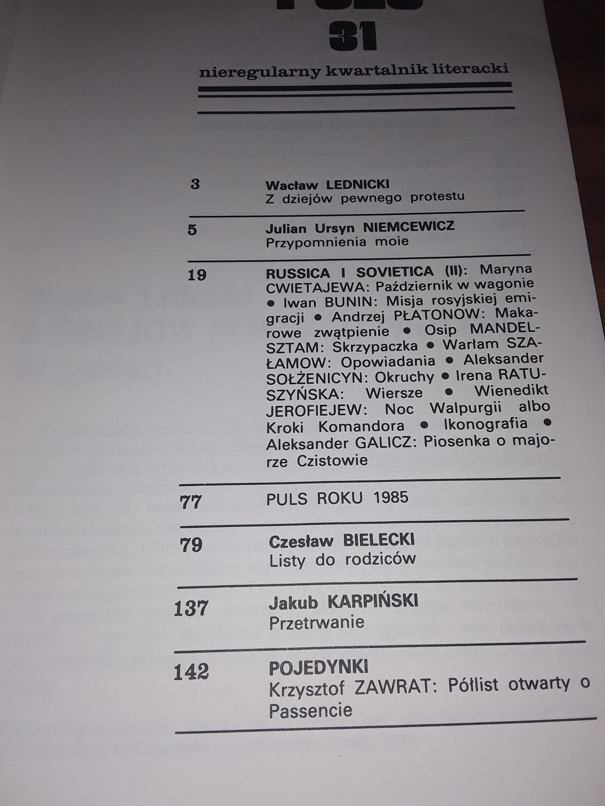 Puls nieregularny kwartalny literacki numer 31 jesień 1986 Niemcewicz