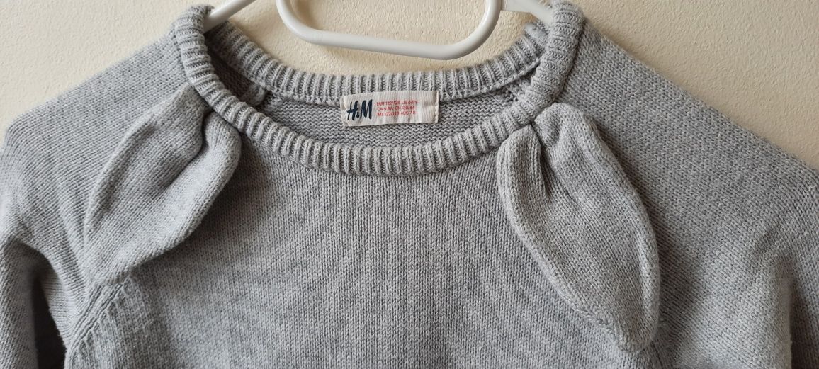 H&M sweter 122 sweterek 128 aplikacja króliczek ogonek