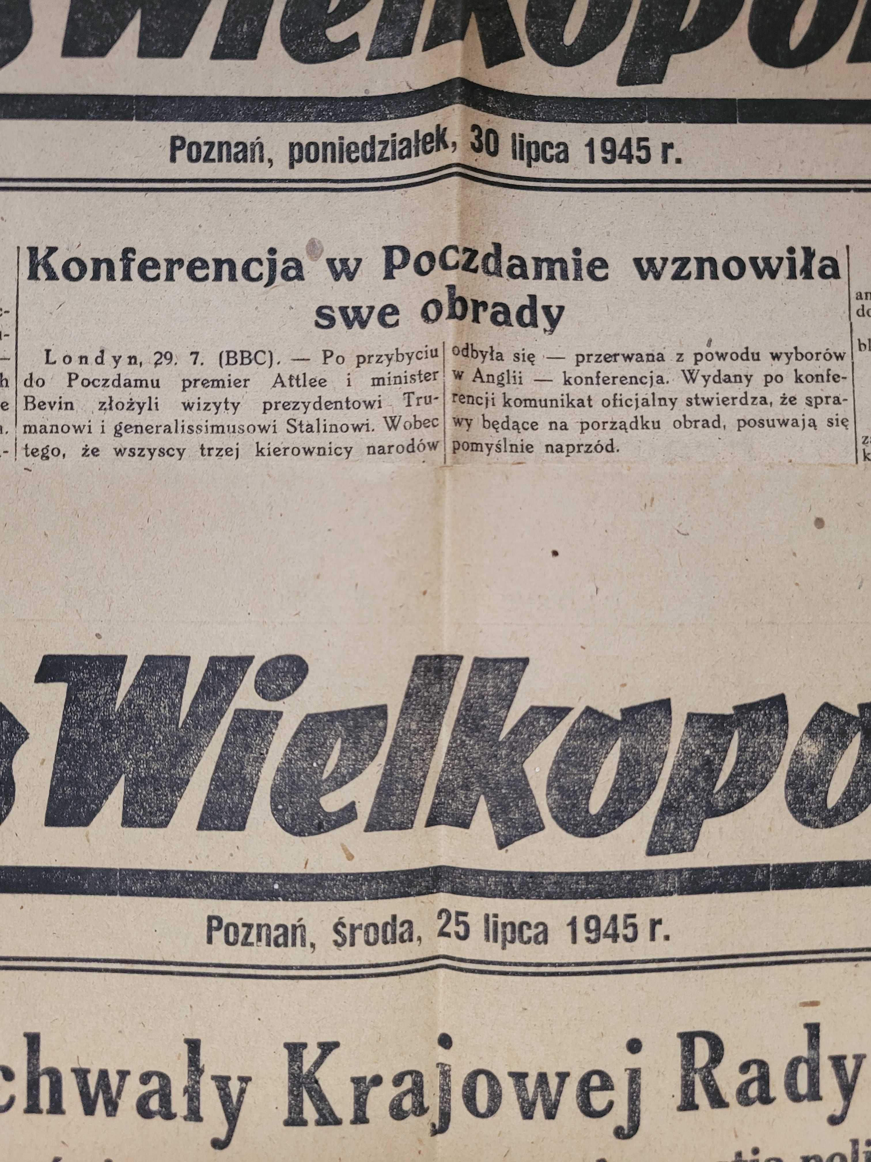 Stare gazety z 1945 Głos Wielkopolski