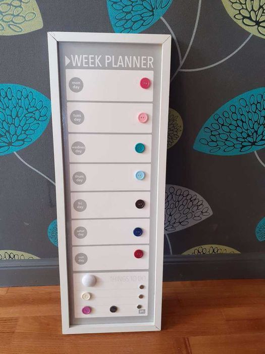 Planner week tablica magnetyczna podłużna magnesy guziki 62x22 cm