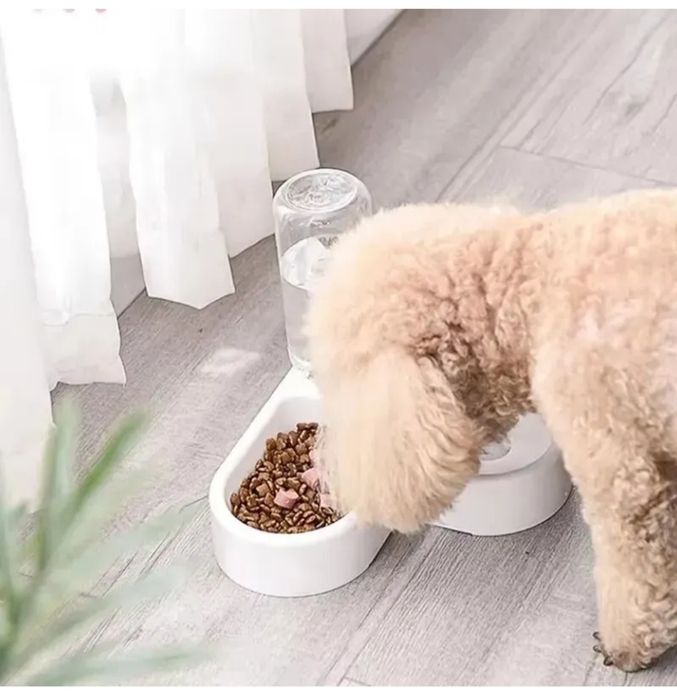 Кутова миска для котів та собак з автоматичною напувалкою · Годівниця