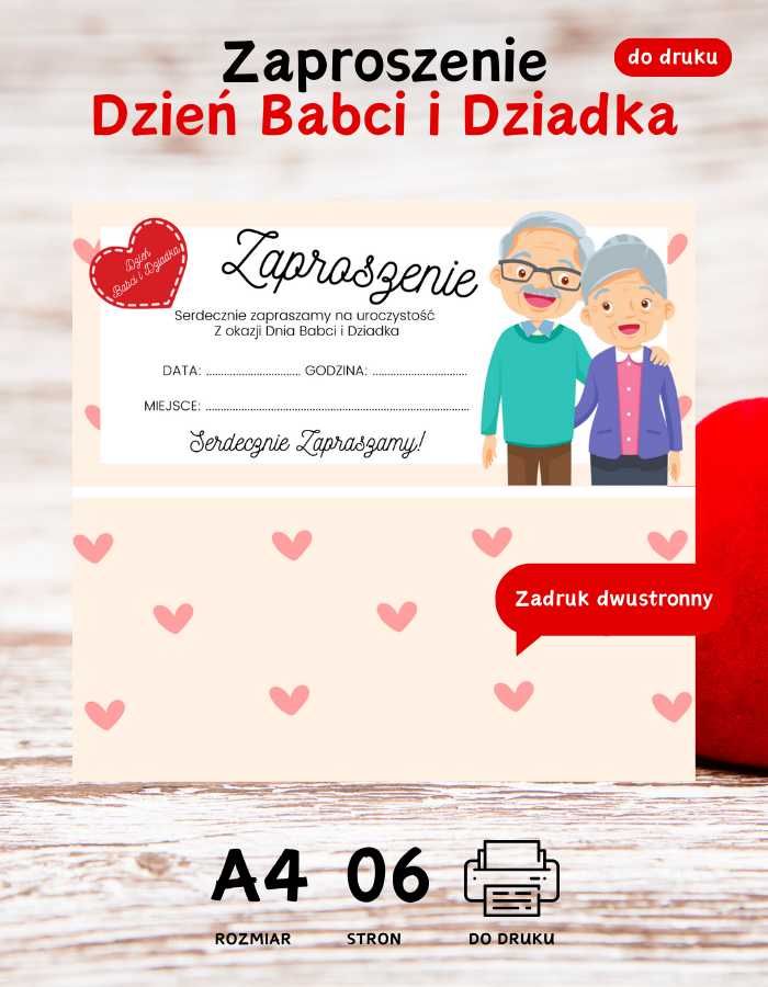 Zaproszenie na Dzień Babci i Dziadka A4 PDF do druku