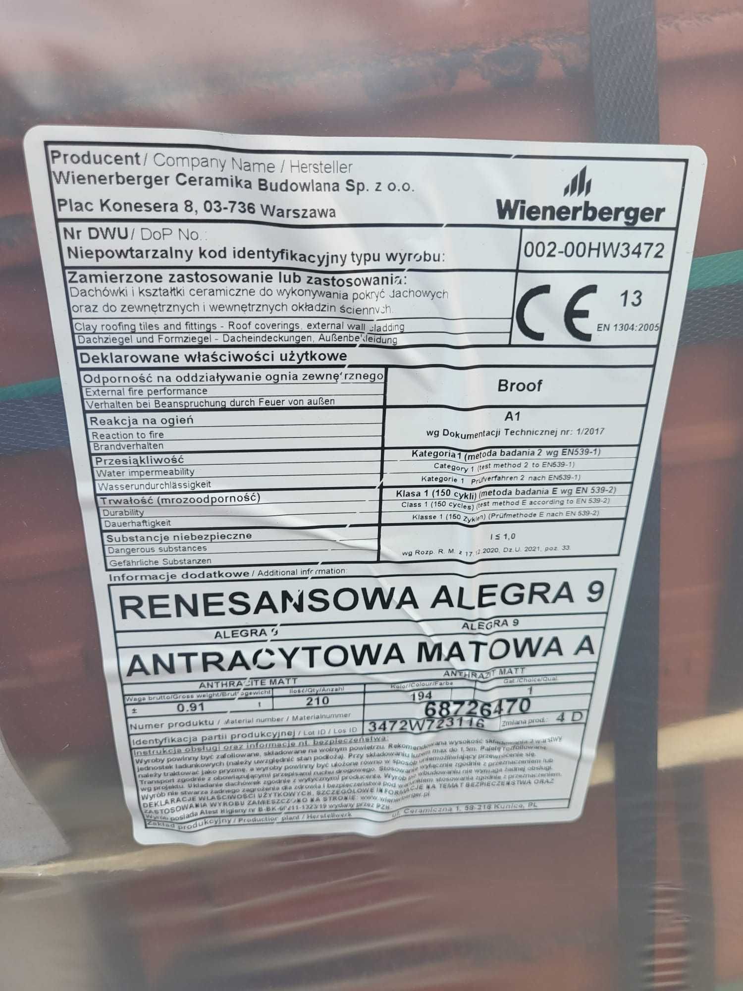 Dachówka ceramiczna Alegra 9 antracyt mat