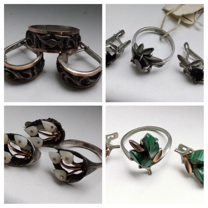 Гарнитур ювелирный (кольцо и серьги), разные