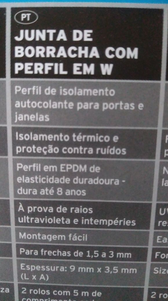 Junta de borracha com perfil em W