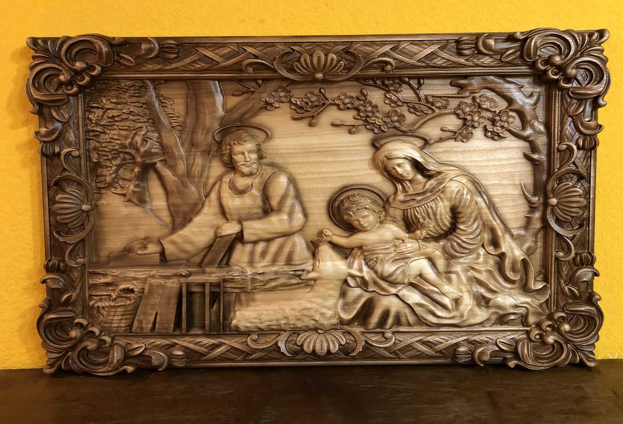 «Святе сімейство»«свята сім‘я» різьблена ікона картина образ  з дерева