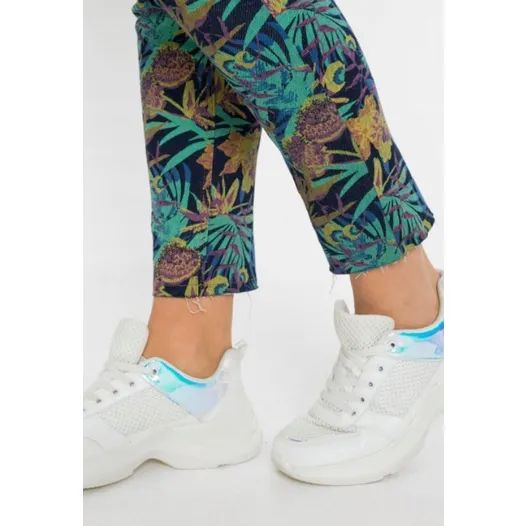 bonprix kolorowe jeansowe spodnie rurki w kwiaty jeansy 48-50