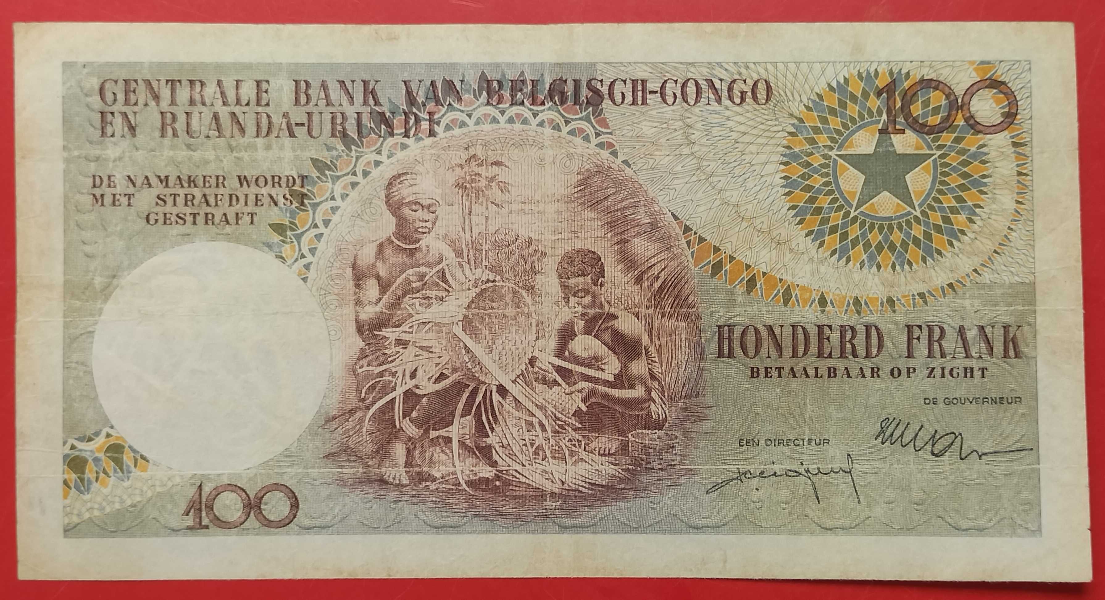 NOTA 100 Francos 1957 Congo Belga Excelente Estado Rara de Aparecer