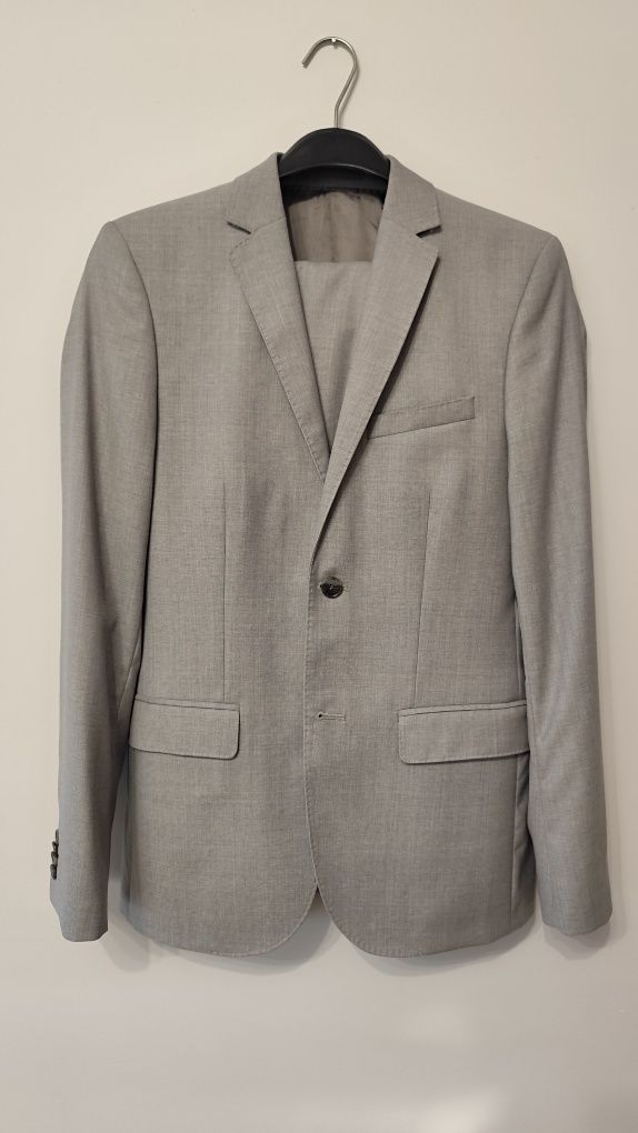 Szary garnitur H&M wełna Marlane - roz. 46 slim fit