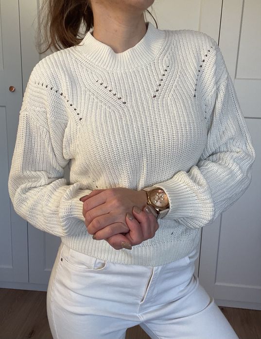 Ażurowy śmietankowy sweter damski / dziewczęcy H&M XS / S