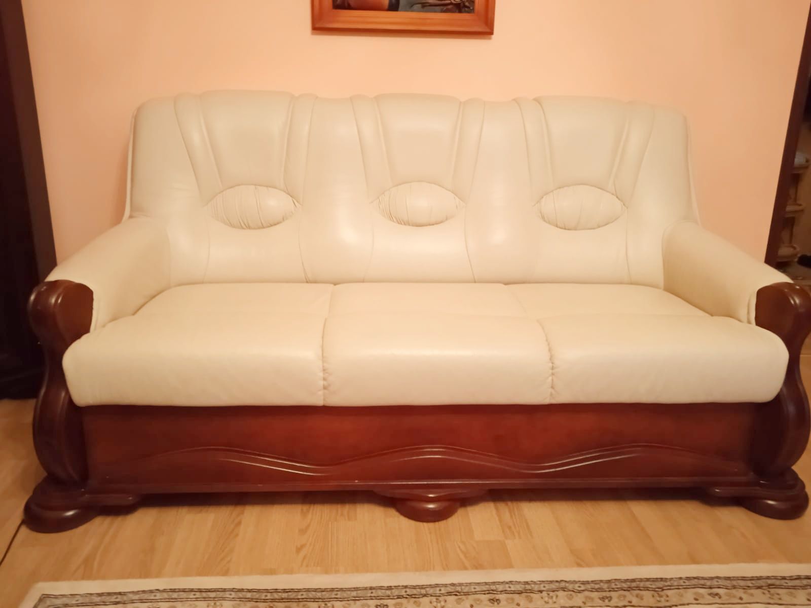 Komplet wypoczynkowy - kanapa, fotel, podnóżek