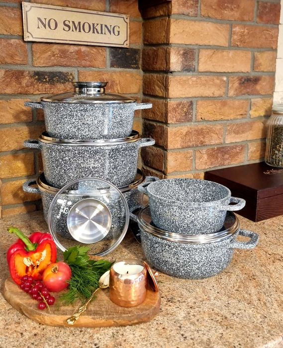 Garnki marmurkowe GAZ-INDUKCJA - komplet 10 elementów - OKAZJA!