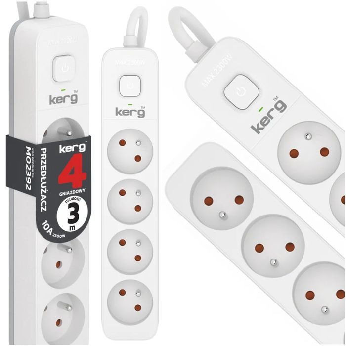 Przedłużacz Kerg z wyłącznikiem 4 gniazda z uziemieniem 3m 10A M02392