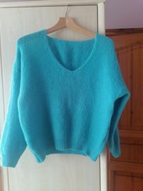 Turkusowy niebieski sweter moher rozmiar 38 M