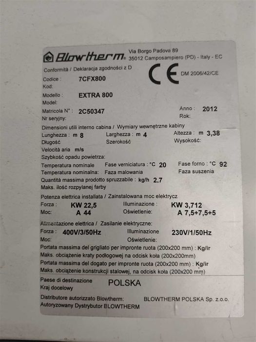 Kabina Lakiernicza BLOWTHERM 8x4x3,3 z 2012r zadbana od dealera RE-WO