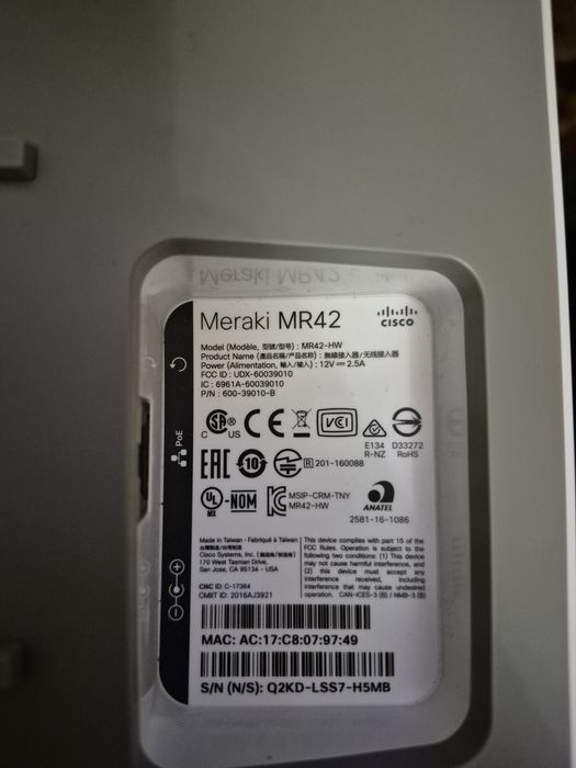 Cisco Meraki (Unclaimed) MR42, MR46, MS120