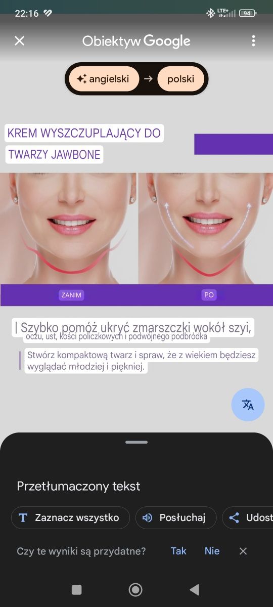 Krem typu V-type krem modelujący owal twarzy V.