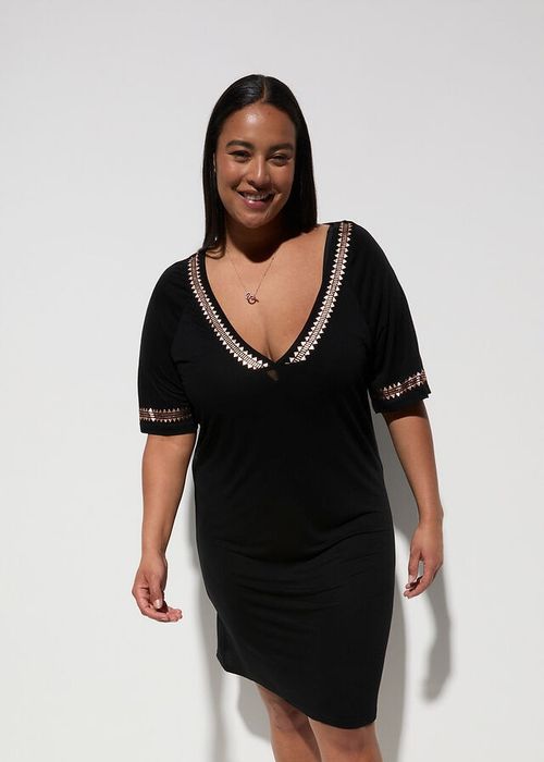 B.P.C sukienka plażowa czarna z nadrukiem r.48/50