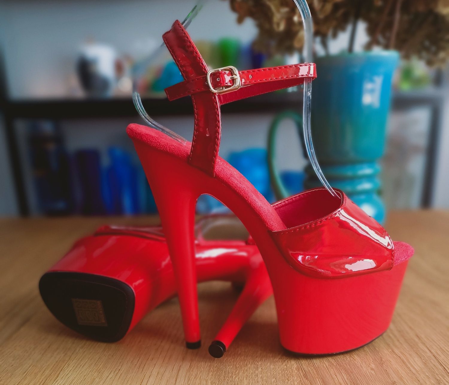 Czerwone metaliczne sandałki szpilki 17cm buty pole dance high heels