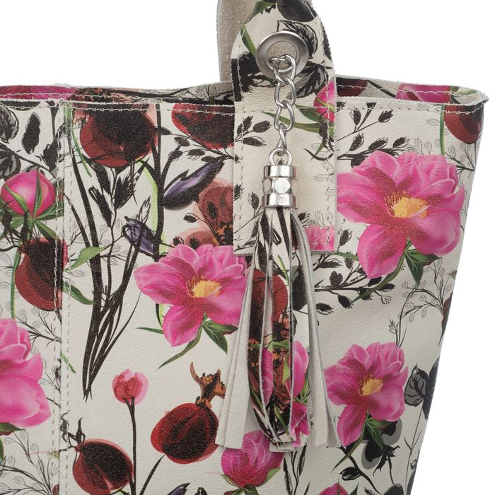 VERA PELLE torebka damska skórzana shopper na ramię V629 z kwiatami