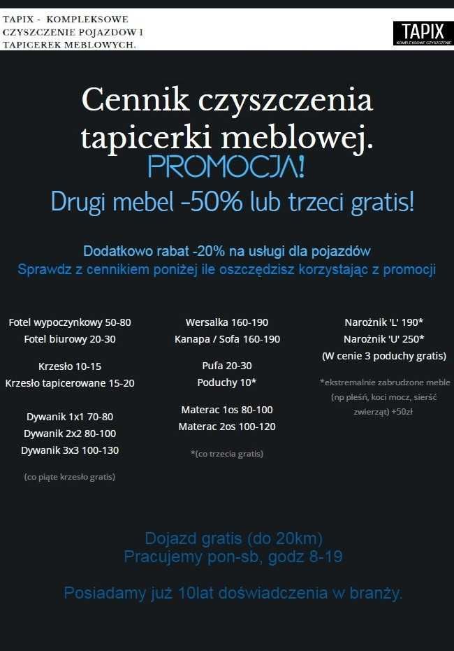 PROMO! Kompleksowe czyszczenie, pranie tapicerki (meble, pojazdy)