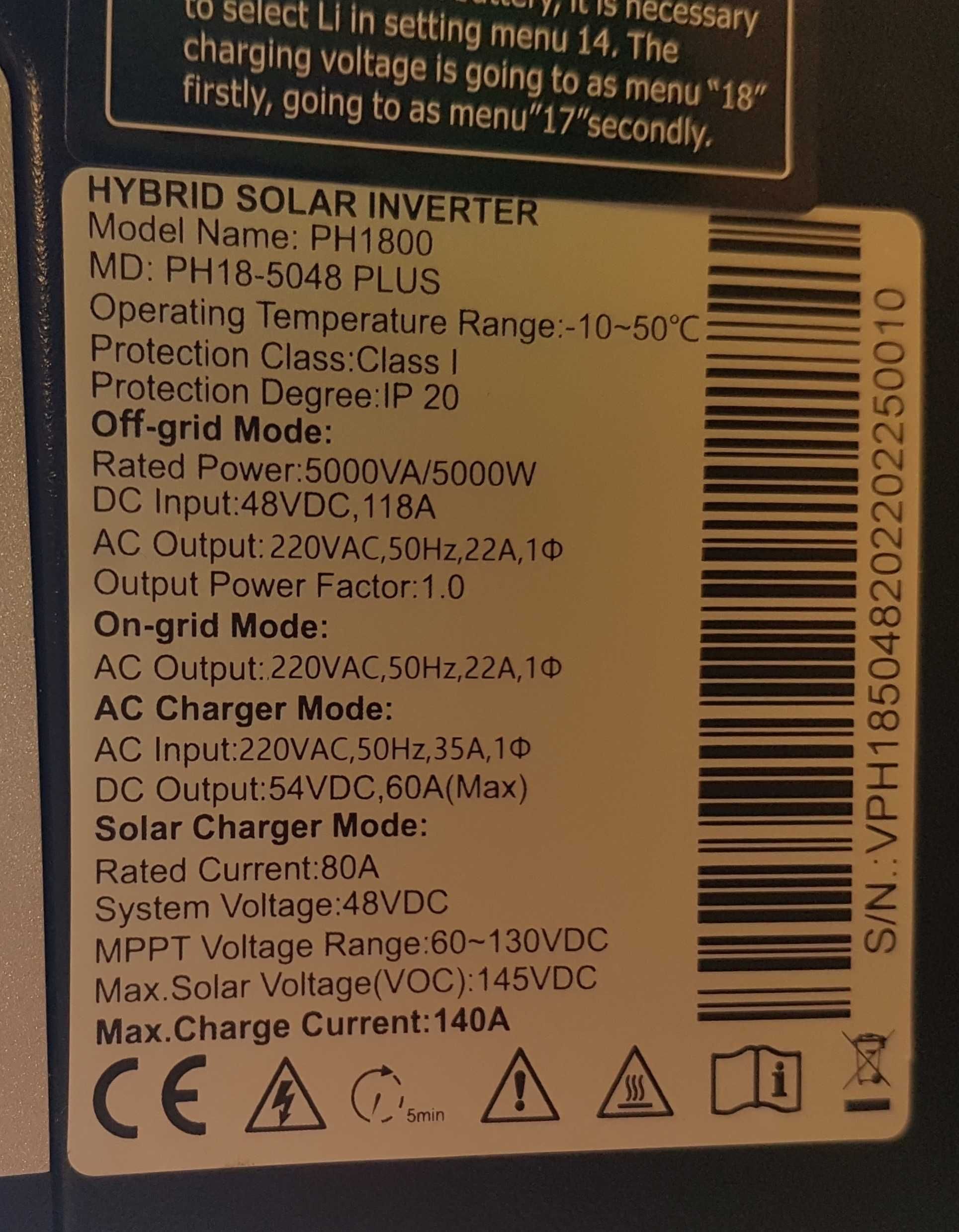 Must. Falownik hybrydowy, inwerter solarny, 5kW 48V WI-FI Off grid