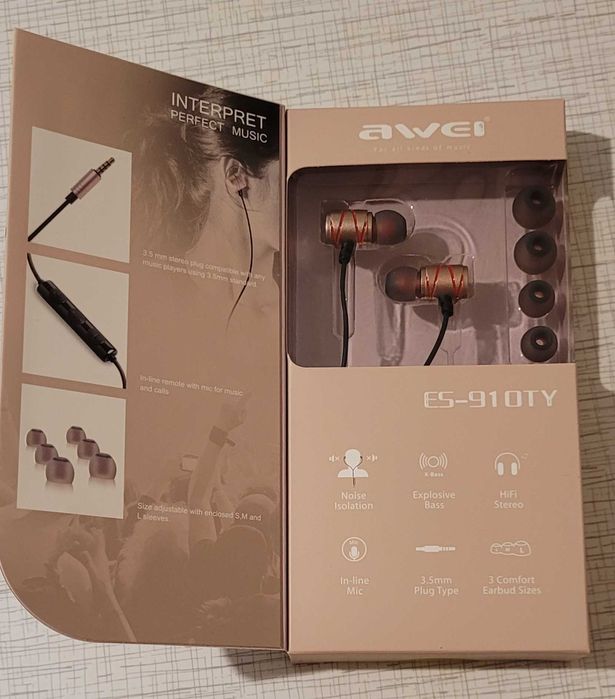 Наушники для телефона Awei ES-910TY с микрофоном, вакуумные