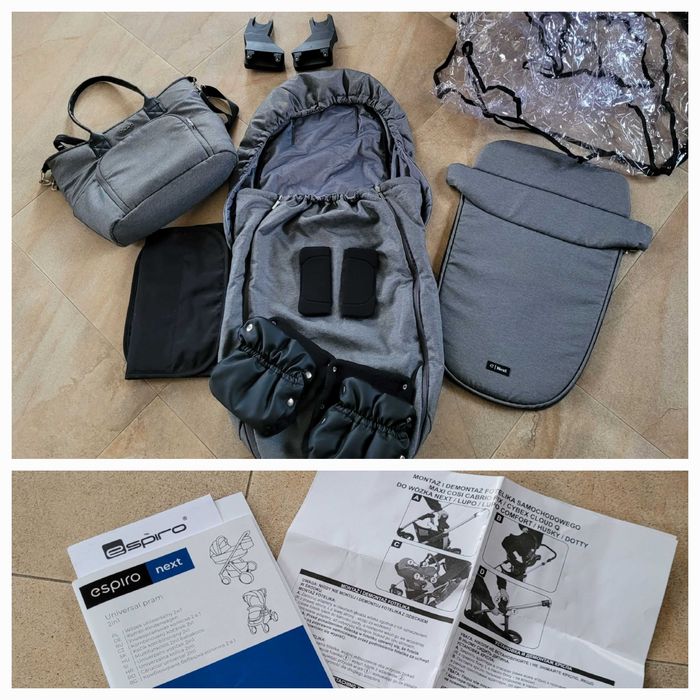 Wózek 2 w 1 ESPIRO NEXT GRREY DOVE na pompowanych kołach