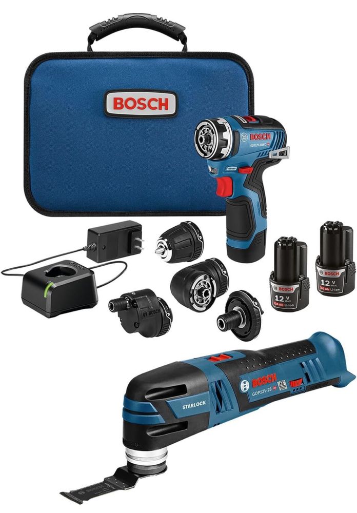 Bosch 12V GSR12V-300FC та осциляційний інструмент GOP12V-28