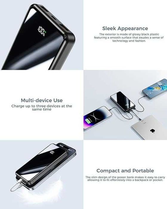 Powerbank YILANS, 22,5 W, 20000 mAh USB-C 2xUSB 22,5W latarka Czarny