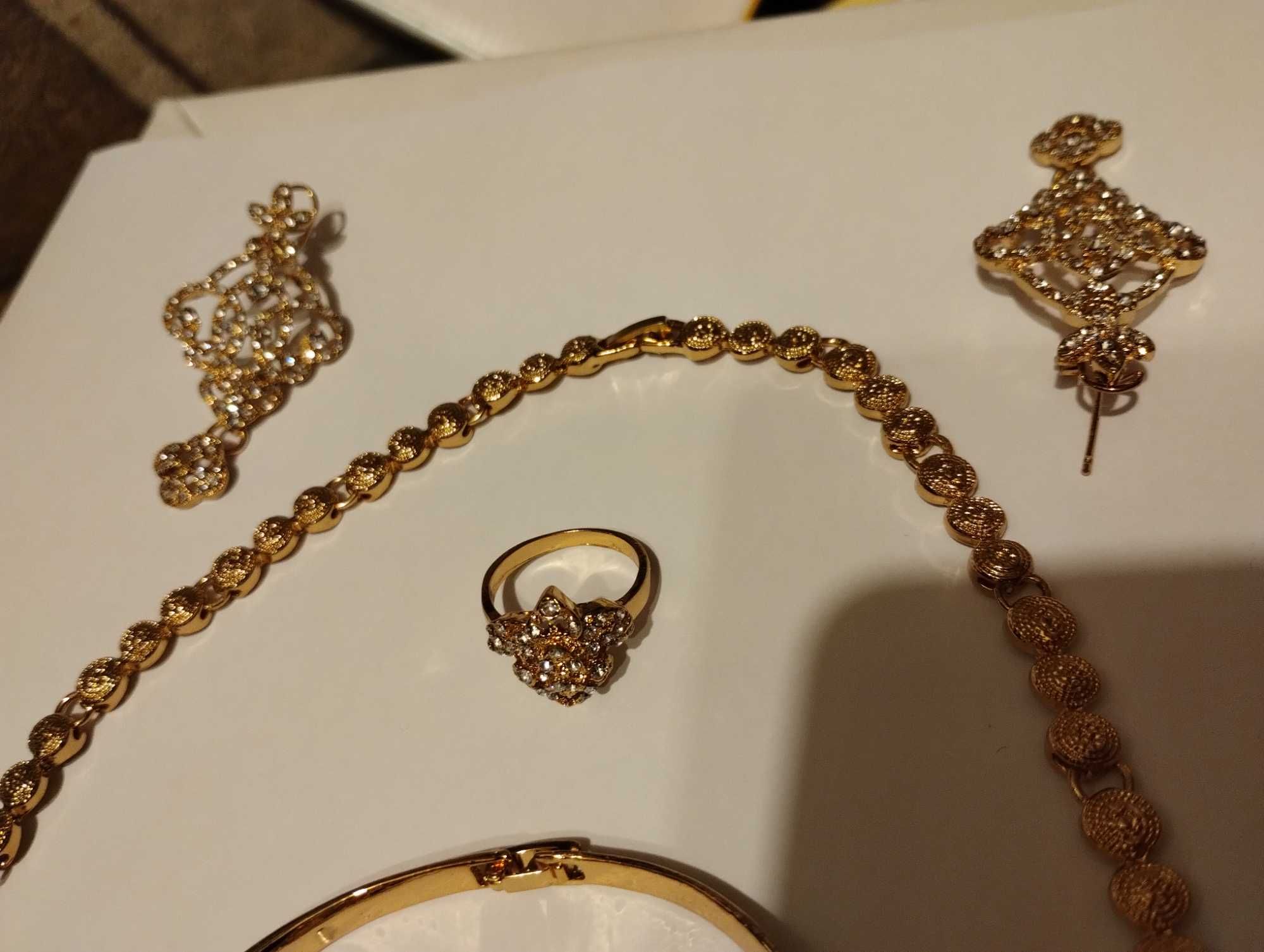 Dubaj Komplet biżuteri ślub zestaw naszyjnik kolczyki bransoleta złoty