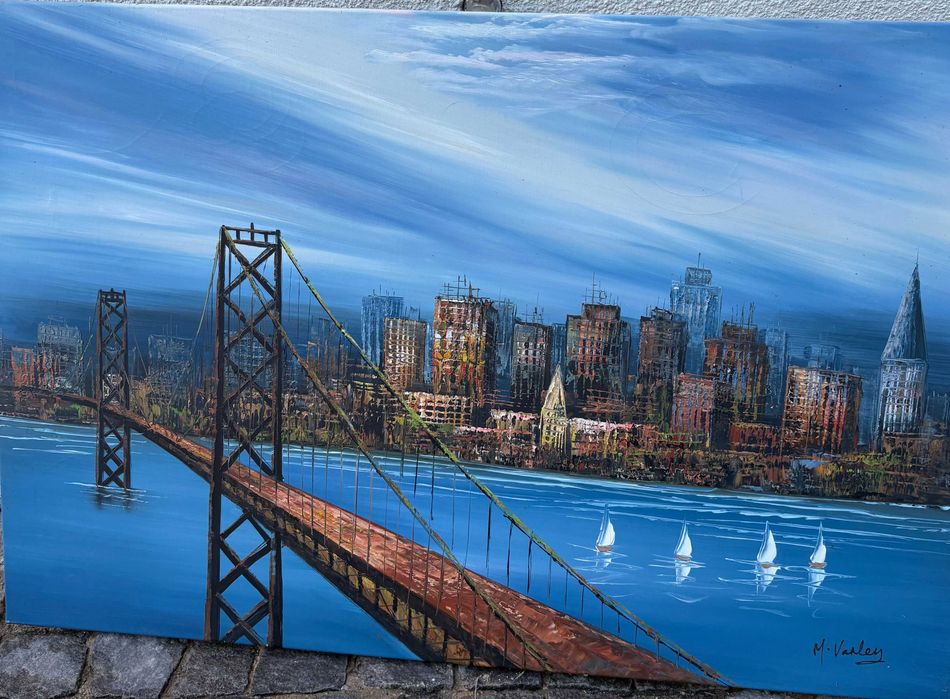 Quadro Pintado a mão da ponte Golden Gate de São Francisco