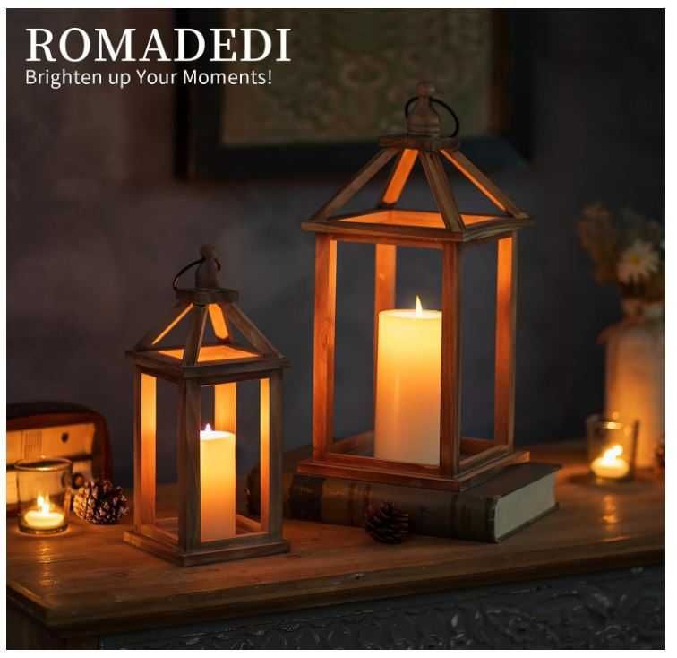 Zestaw 2 dużych, drewnianych lampionów/latarni w stylu vintage