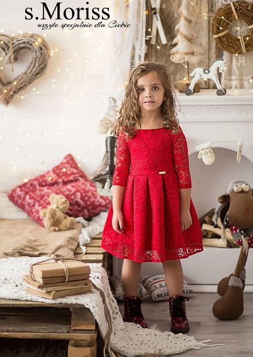 Sukienka czerwona w koronkę S. Morris dla dziewczynki