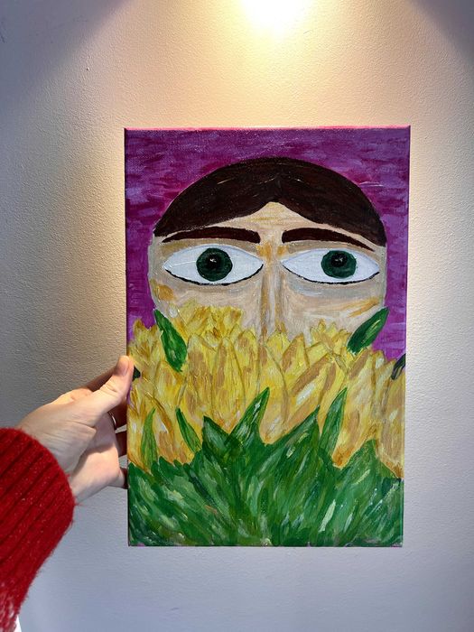 Картина  "Сором'язливий Ману З Жовтими Тюльпанами" 20х30 см