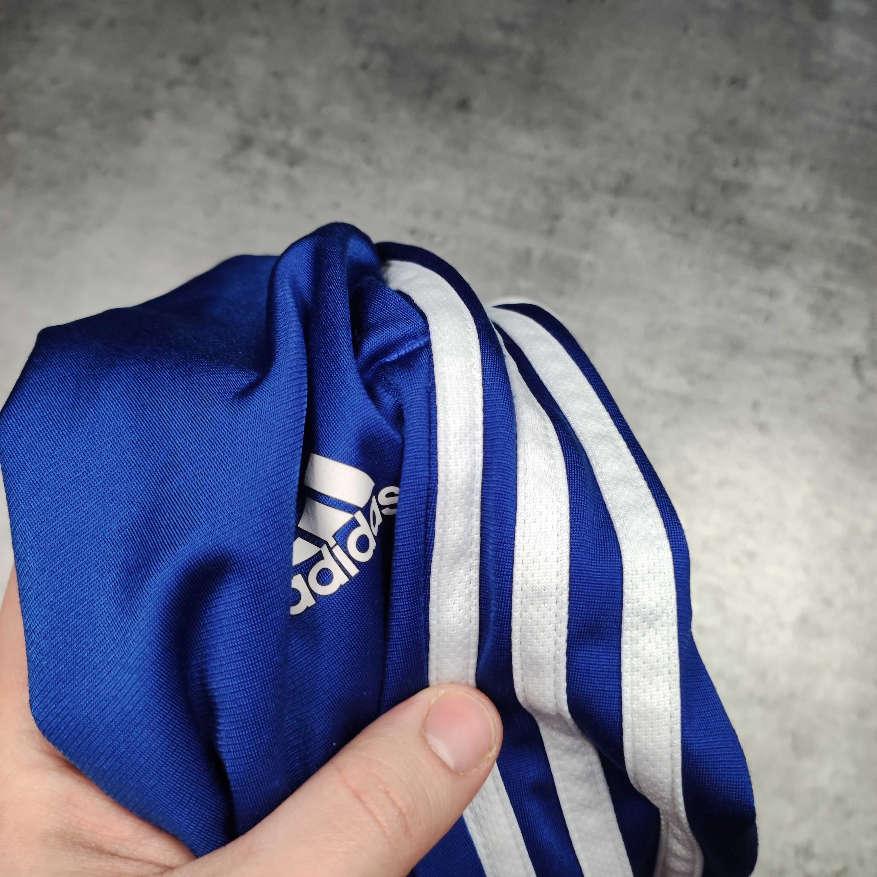 MĘSKIE Dresy Sportowe Adidas 3 Paski Niebieskie Śliskie Małe LogoClima