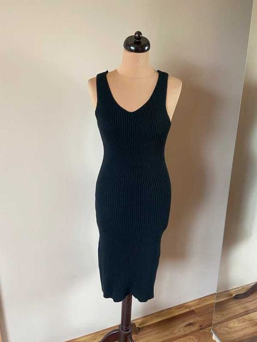 Xl 42 40 maxi dluga 7/8 sukienka prazkowana tekstura sweterkowa