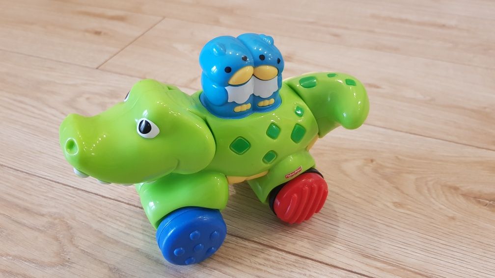 Aligator krokodyl Fisher Price, wieża auta Clementoni