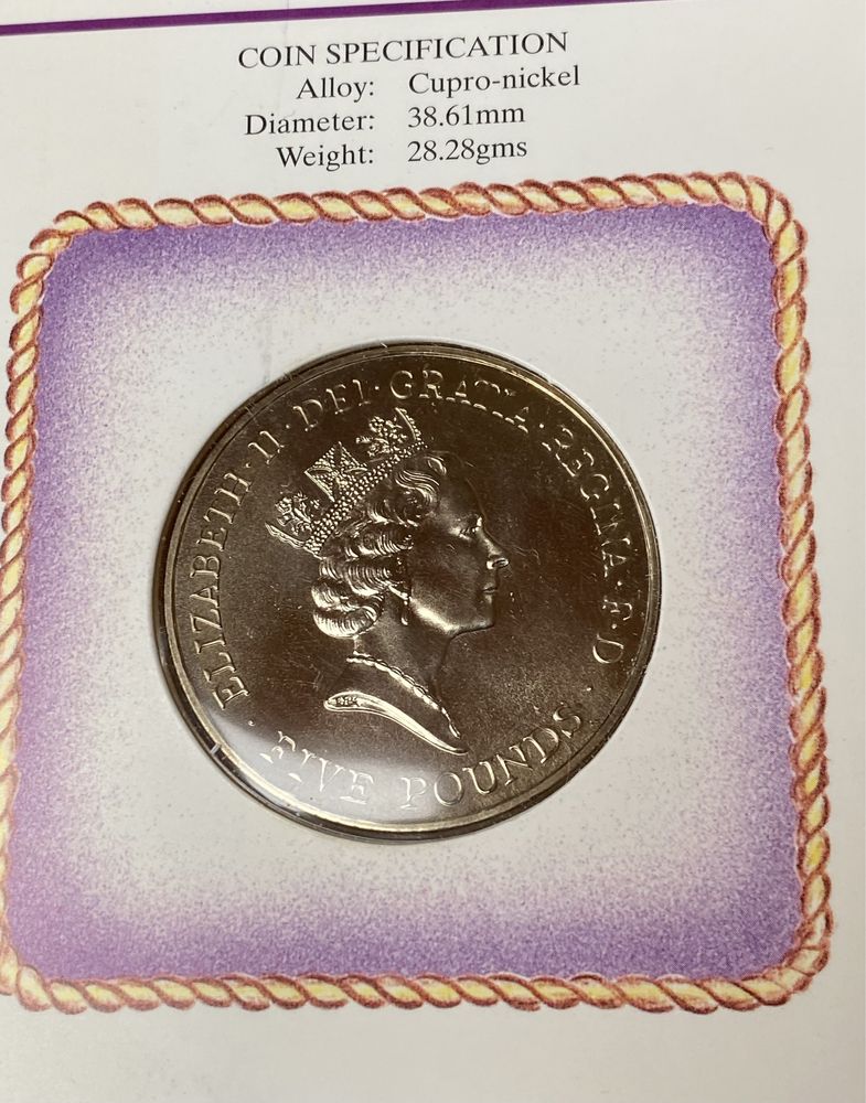Велика Британія 5 фунтів, 1996рік.70-річчя від народження Єлизавети II