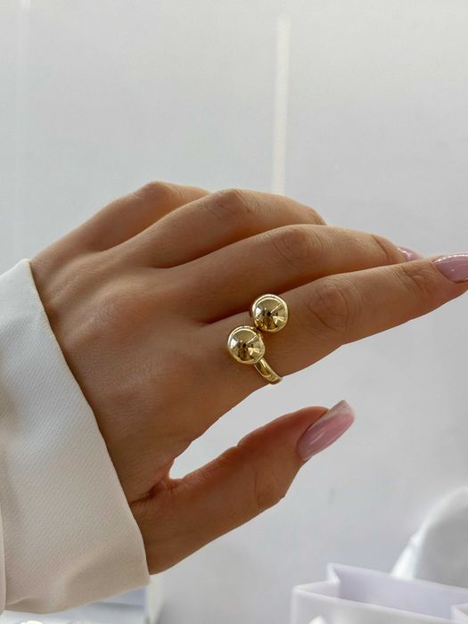 Złoty pierścionek Kulami Próba 585 Błyszcząca Powierzchnia Rozmiar 20