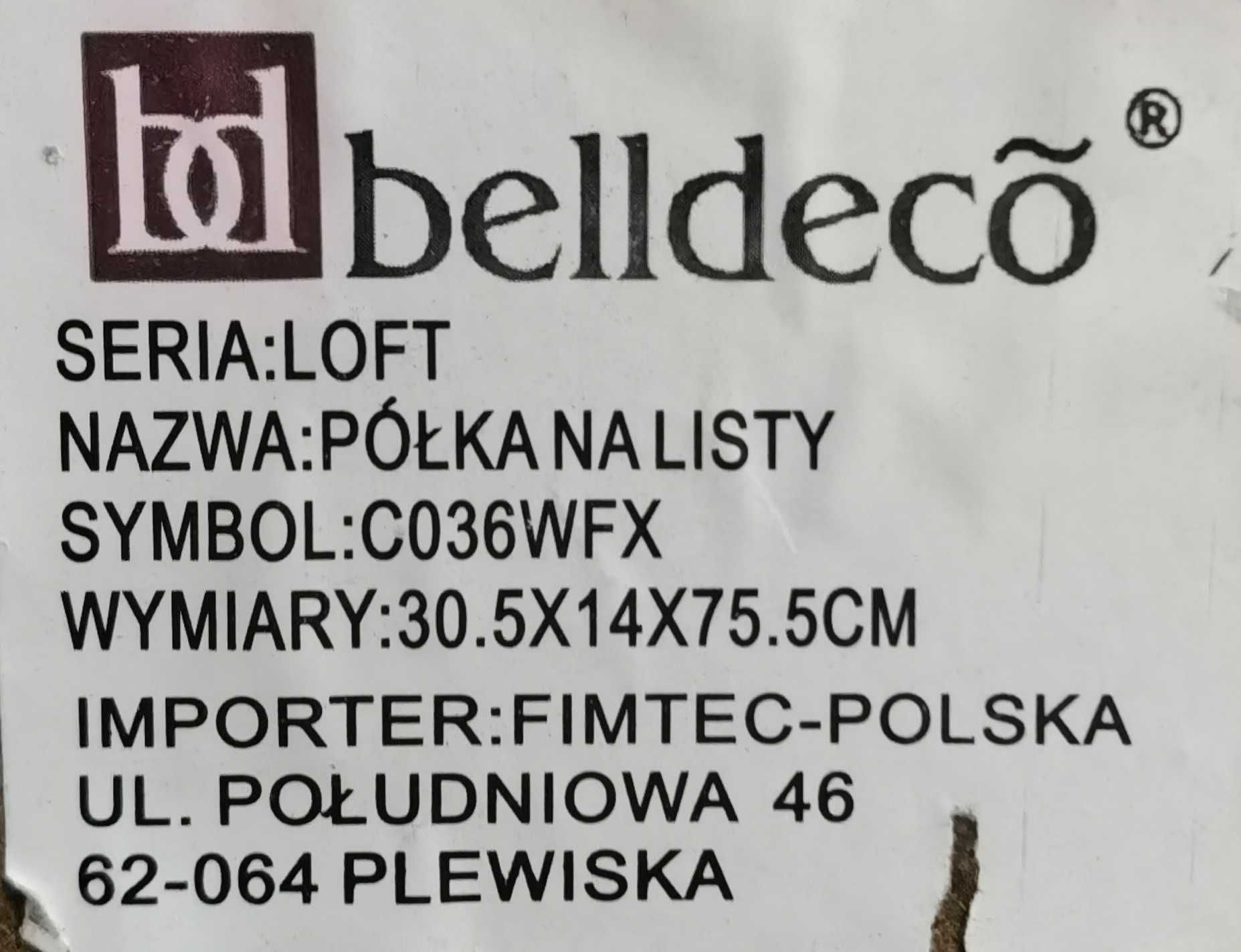 Belldeco listownik półka na listy dokumenty loft industrial