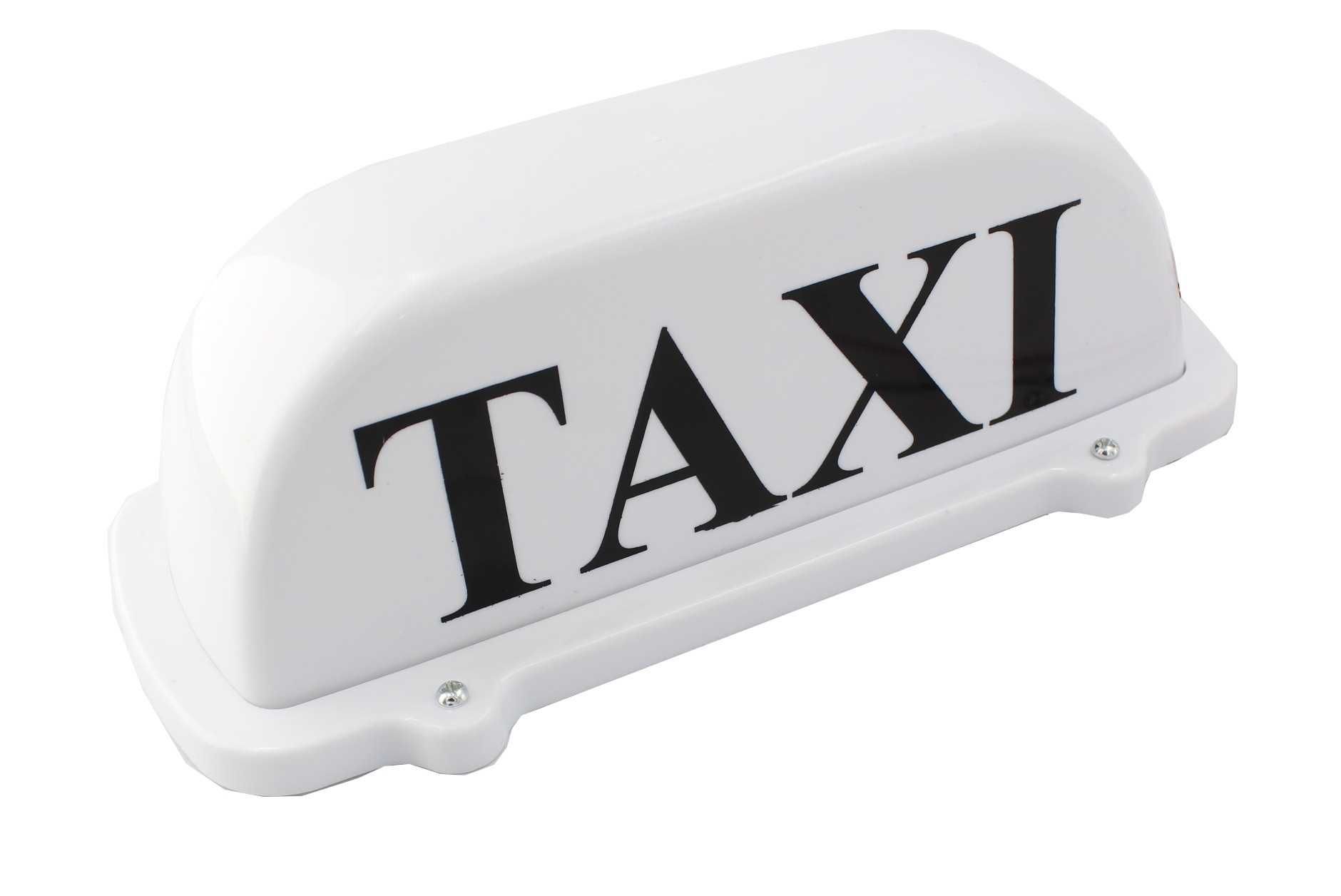 KOGUT TAXI lampa LED BIAŁY z napisem śruby MAŁA