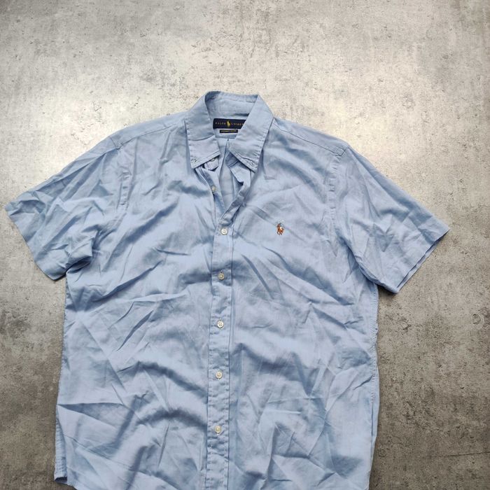 MĘSKA Koszula Krótki Rękaw Błękit Polo Ralph Lauren Konik Elegancka