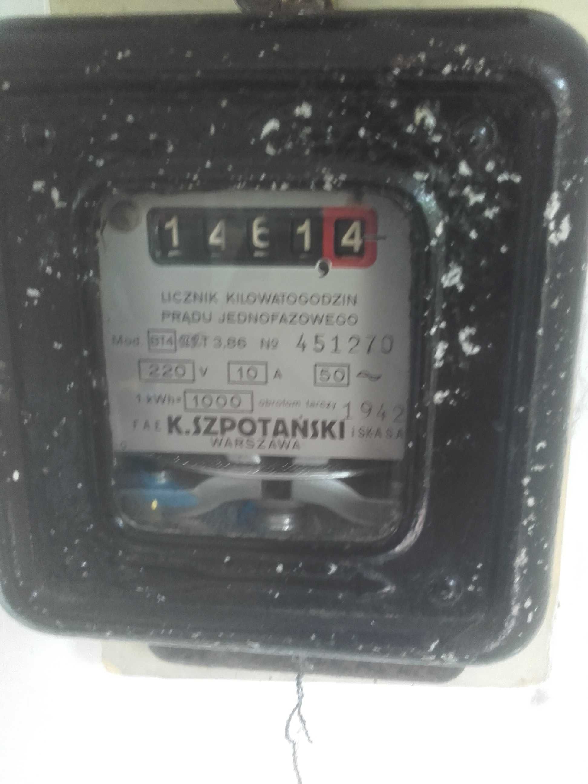 Warszawa SZPOTAŃSKI Licznik elektryczny 1942