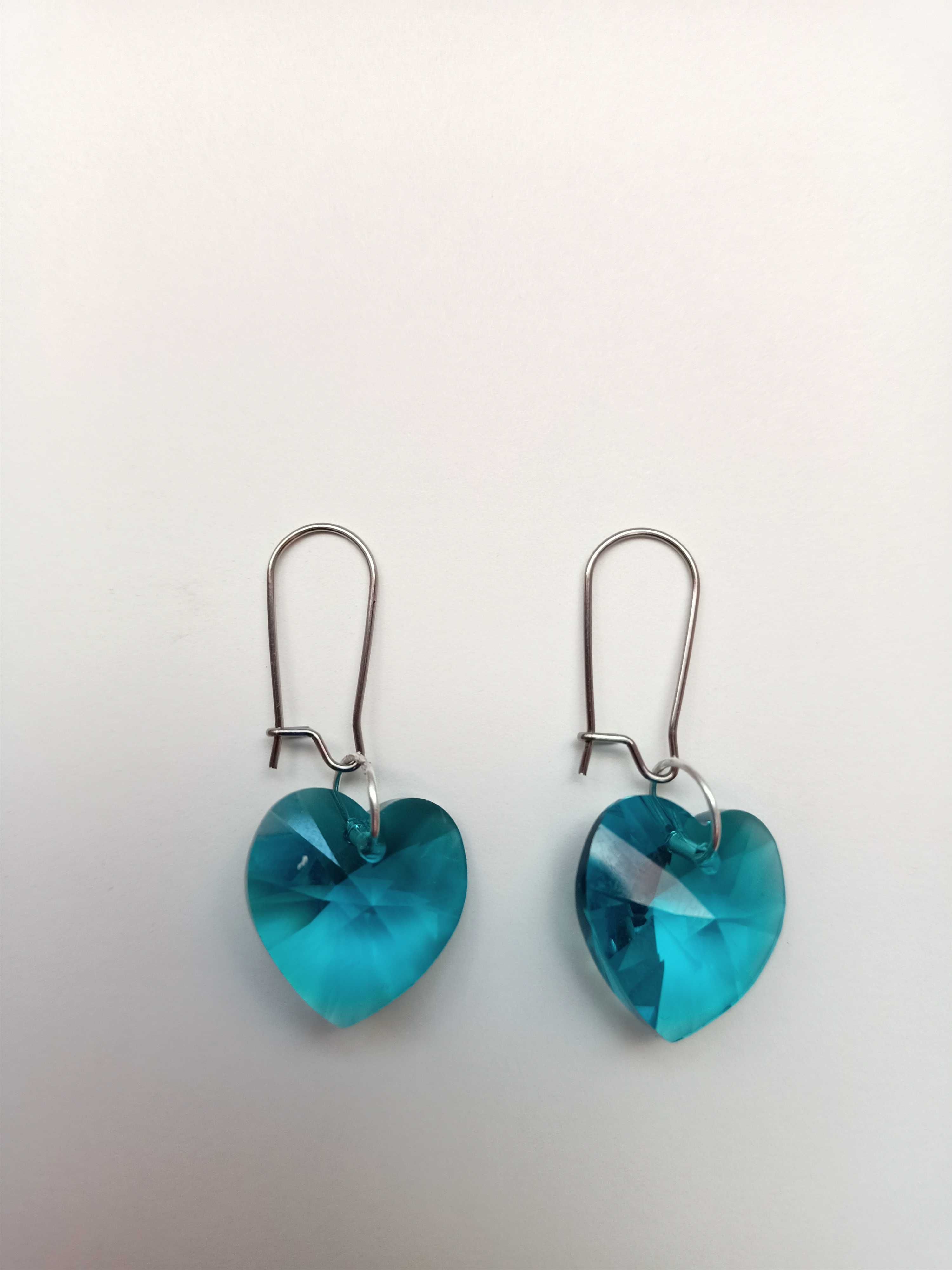 Handmade Kolczyki - Swarovski Serduszka Niebieskie