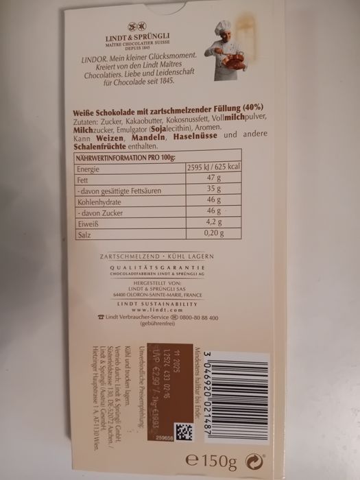 Zestaw 21 Czekolad Lindt Lindor Weiss 150G.